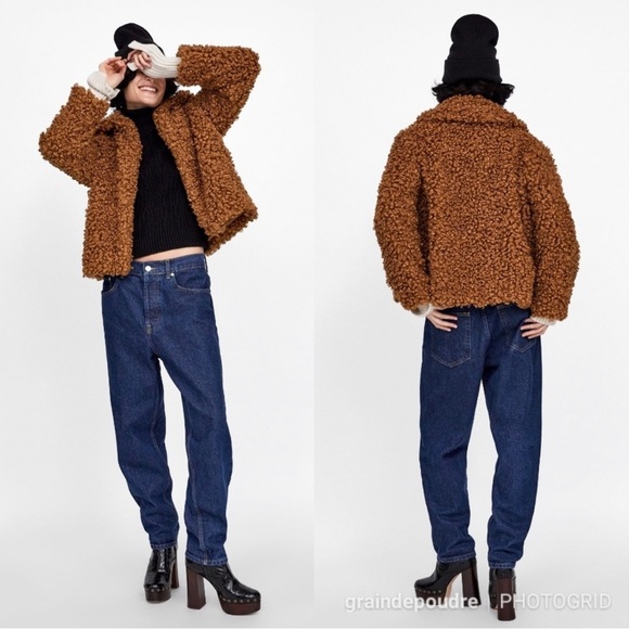 Zara Blogger Brown Teddy Curly Mongolian Faux Fur Coat XS - Picture 3 of 5